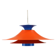 Kleurrijke Deense En Unieke Hanglamp Van Lyfa, Model 4109 *** Oranje En Blauw *** Denemarken 1970