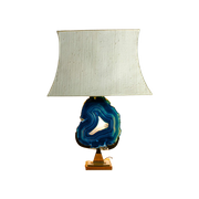Fine Brass & Blue Agate Stone Lamp