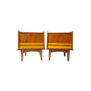 Set 2 Mid-Century Nachtkastjes, Blond Teakhouten Details