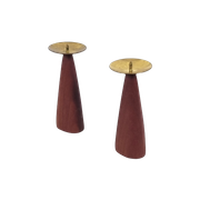 Paar Teak En Messing Kandelaars 67797