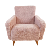 Vintage Roze Fauteuil Teddy Stof Nieuw Gestoffeerd Pink