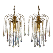 Set Van 2 Teardrop Hanglamp Vintage Kristal Murano Kristal