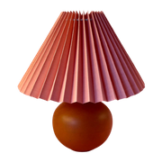 Bruine Keramieken Vintage Lamp Met Nieuwe Roze Plissé Ka