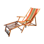 Vintage Strandstoel Met Voetenbank Hout