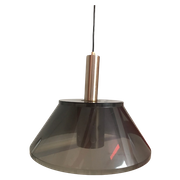 Vintage, Mid Century Lamp + Kap Met Rookglas Plexi En Rose Goud Lampen Houder