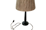Vintage Lamp, Zwarte Houten Voet En Kap Met Jute Touw