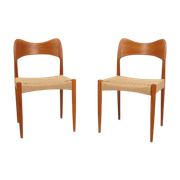 2 X Eetkamerstoel | Arne Hovmand Olsen | Papercord | Teak | Gerestaureerd