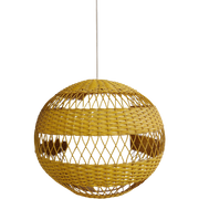 Prachtige Vintage Hanglamp Geel Rotan