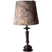 Grote Vintage Tafellamp Met Bronzen Voet Bloemen Retro Kap