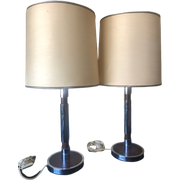 2 Italian 1970'S Table Lamps Chrome And Faux Leather