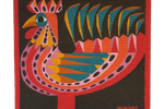 Vintage Art Kleurrijke Haan Geweven 1960 Mid Century Uniek