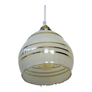 Vintage Roomwitte Hanglamp Van Glas Met Gouden Randen