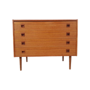 Vintage Deense Ladekast Teakhout 4 Lades Teak Fineer
