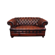 Stoere Rundleren Chesterfield Button Seat Bank, 2 Zits