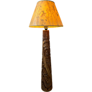 Handgesneden Houten Vloerlamp / Vintage Houten Lamp / Indonesische Lamp