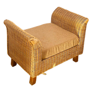 Rotan Rieten Bankje Teddy Stoffering Vintage Landelijk