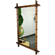 Prachtige Oude Bespotte Houten Spiegel Faux Bamboe Chinoiserie 103X75Cm