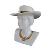 Vintage Buste Hollywood Regency Vrouw Met Hoed Wit Met Goud