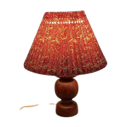 Danish Design Vintage Teak Houten Lamp Met Paisley Print Kap  | Kerst