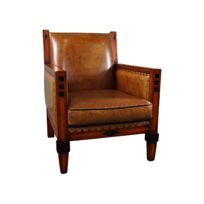 Strak Vormgegeven Schapenleren Art Deco Design Fauteuil Fauteuil Landelijk Reliving