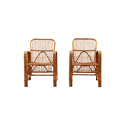 Franse Bohemian Set Van 2  Bamboe Stoelen Jaren60.