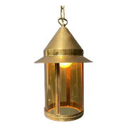 Messing Lantaarn Hanglamp Met Geel Glas