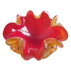 Schitterende Murano Glas Asbak Geel Rood