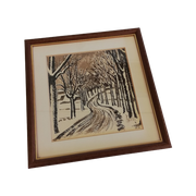 Gesigneerde Pentekening Besneeuwd Bospad