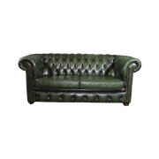 Stoere Groene Rundleren Chesterfield Bank, 2 Zits