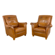 Set Van Twee Vintage Cognac Leren Fauteuils Amsterdam