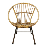 Vintage, Mid Century Boho Rieten Rotan Kinderstoel, Rohé.