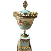 Vintage Brass Porcelein Handgeschilderde Vaas A C F Italy - Rare