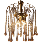 Roze Teardrop Murano Vintage Hanglamp Messing Frame