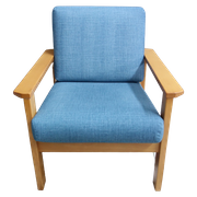 Blue Fabric Easy Chair In Blonde Wood Frame 1960S