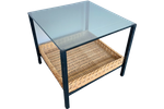 Vintage Bijzettafel Rookglas Met Rotan Mand