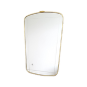 Lenzgold Mid-Century Wandspiegel, Gegraveerd Glas, Messing Lijst
