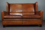 Prachtige Hoge Schapenleren Art Deco Stijl 2,5 Zits Bank
