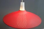 Opaline Glass Pendant Lamp With Red Perforated Shade 1960S