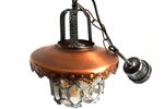 Vintage Smeedijzeren Lantaarn Lamp Met Prachtig Amber Glas En Koperen Kap, Jaren '50/'60