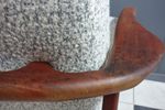 Large Teak Arm Chair In White Wool Fabric 1960S.