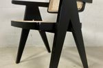 Retro V Shape Teaken & Rieten Stoel Met Armleuning : Zwart