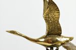 Vliegende Vogels Riet Beeldje Koper Messing Seventies Sculptuur 24Cm
