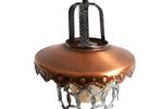 Vintage Smeedijzeren Lantaarn Lamp Met Prachtig Amber Glas En Koperen Kap, Jaren '50/'60