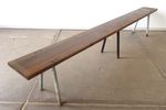 Lange Vintage Houten Tuinbank 267 Cm | Oud Bankje Hout Met Metaal | Halbank Met Zwart Staal