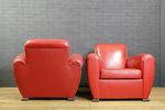Set Of 2 Red Leather Vintage Armchairs