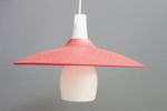 Opaline Glass Pendant Lamp With Red Perforated Shade 1960S