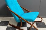 Ton / Thonet Arm Less Rocking Chair In Blue Velvet Upholstery