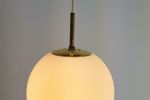 Vintage Bol Hanglamp Glashutte Limburg Messing Melk Glas '60
