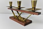 Midcentury Teak / Messing - Goud Kandelaar 3-Armig | Kerst