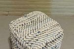 HOMESCAPES Navy Blauw Gebreide Poef Voetenbank Incidentele Zit 100% Katoen voor Woonkamer Kinderen of Ouderen